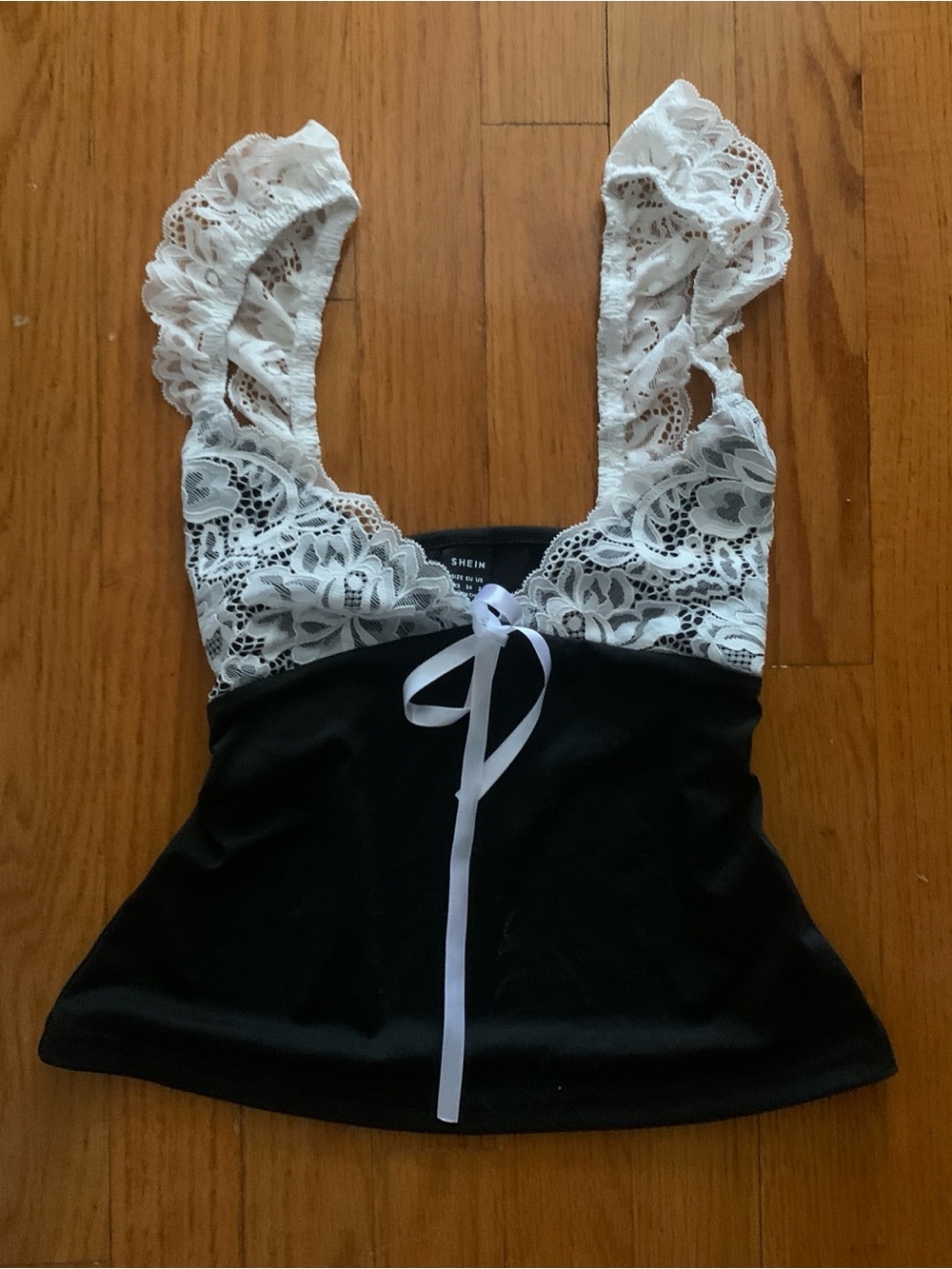 SHEIN Black Camisole with White Lace Trim